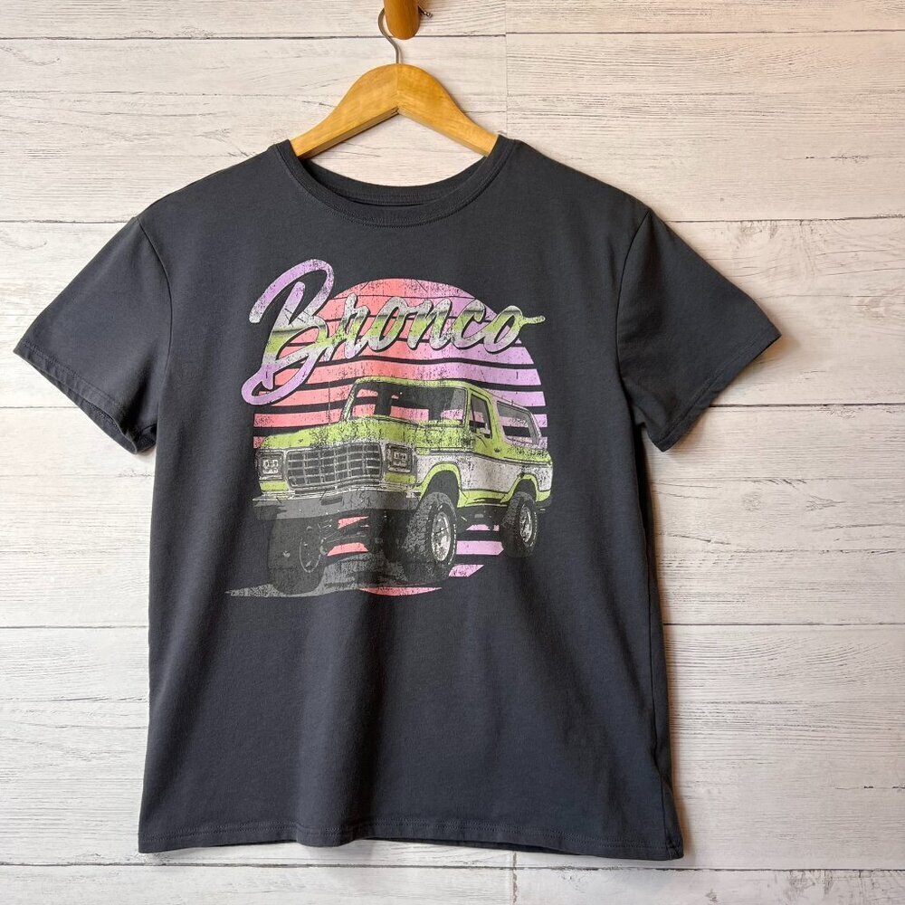 Ford T Shirt Girls Size Large (10-12) Gray Bronco Graphic Short Sleeve Cotton